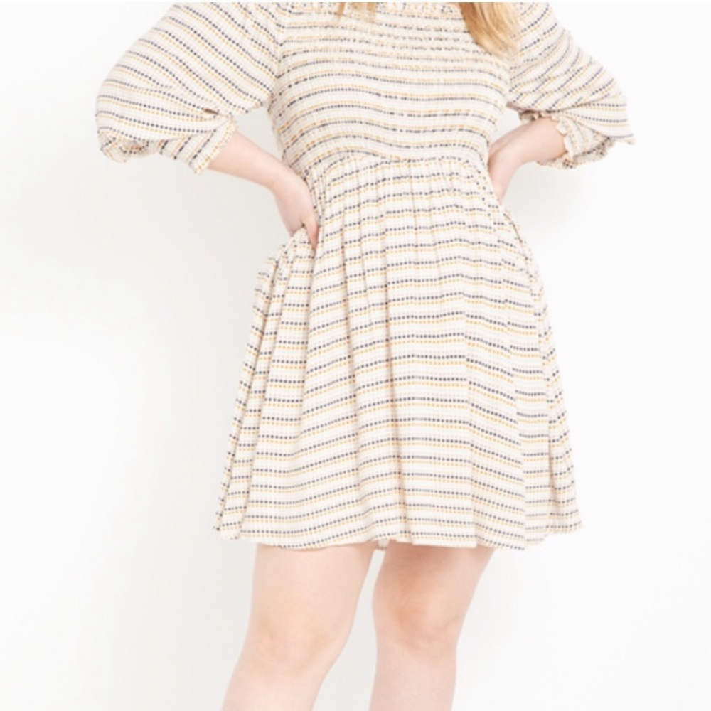 ELOQUII smocked cream dress